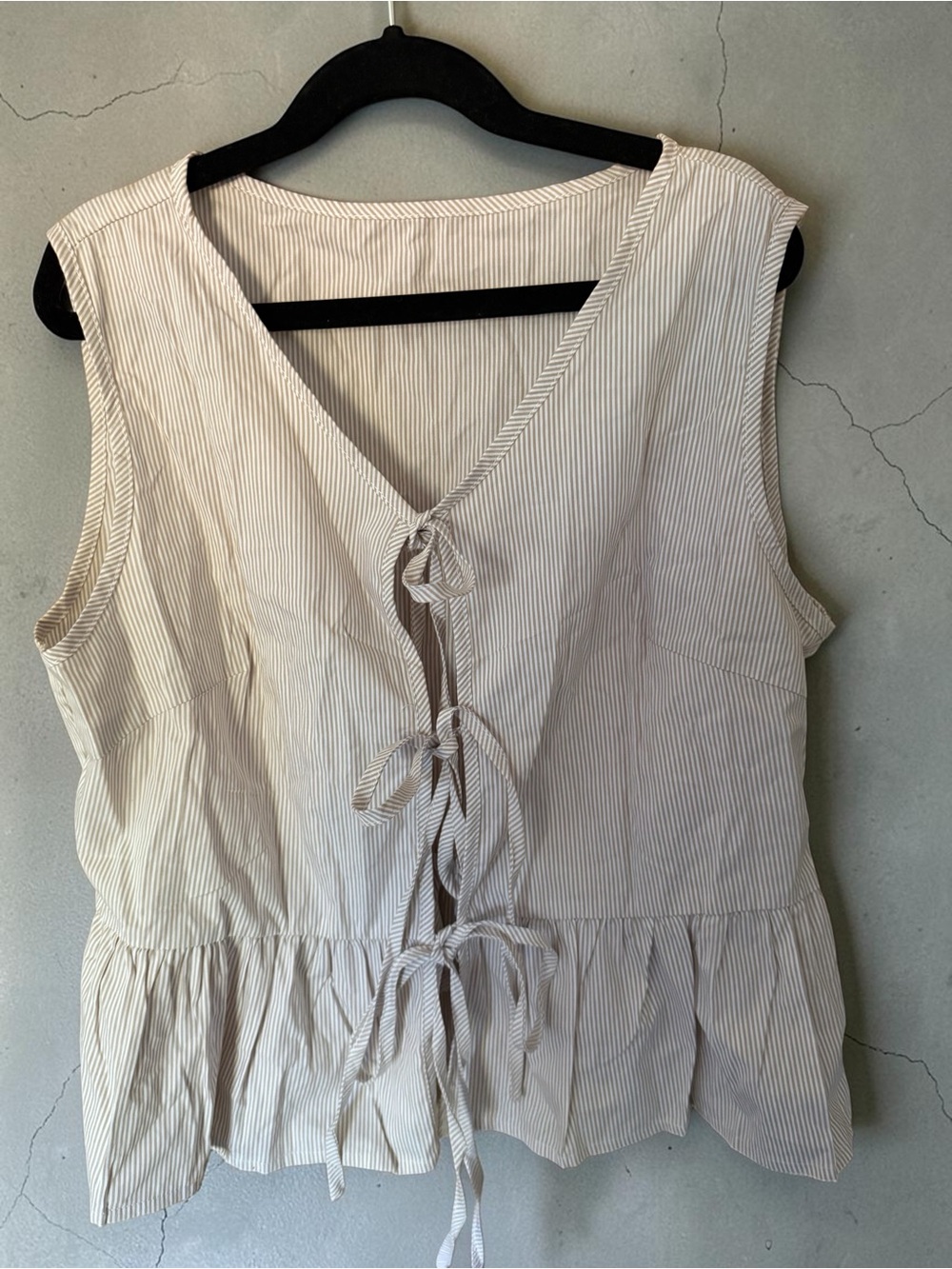 Striped Tie-Front Peplum Tank Top in Cream and Tan